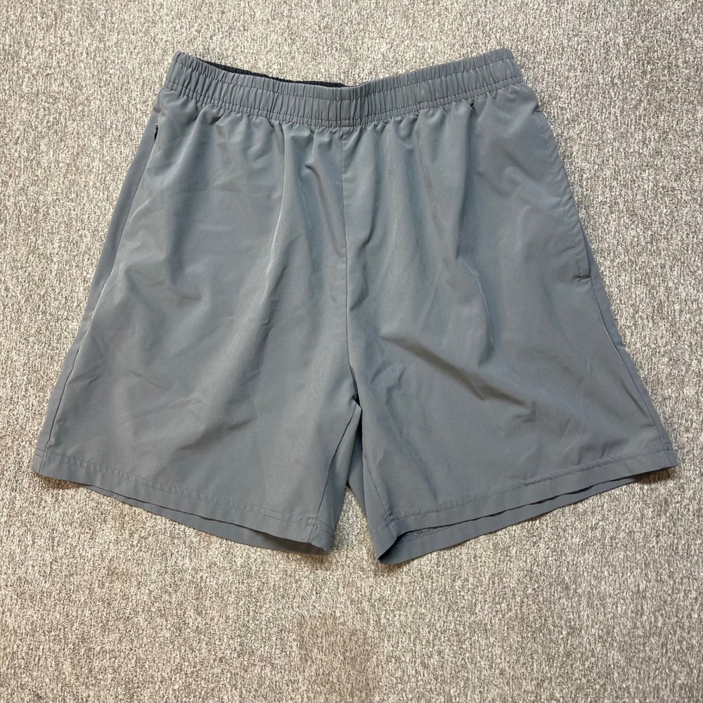 YoungLA Mens Never Give Up Athletic Gym Shorts Gray Size M Zipper Pocket